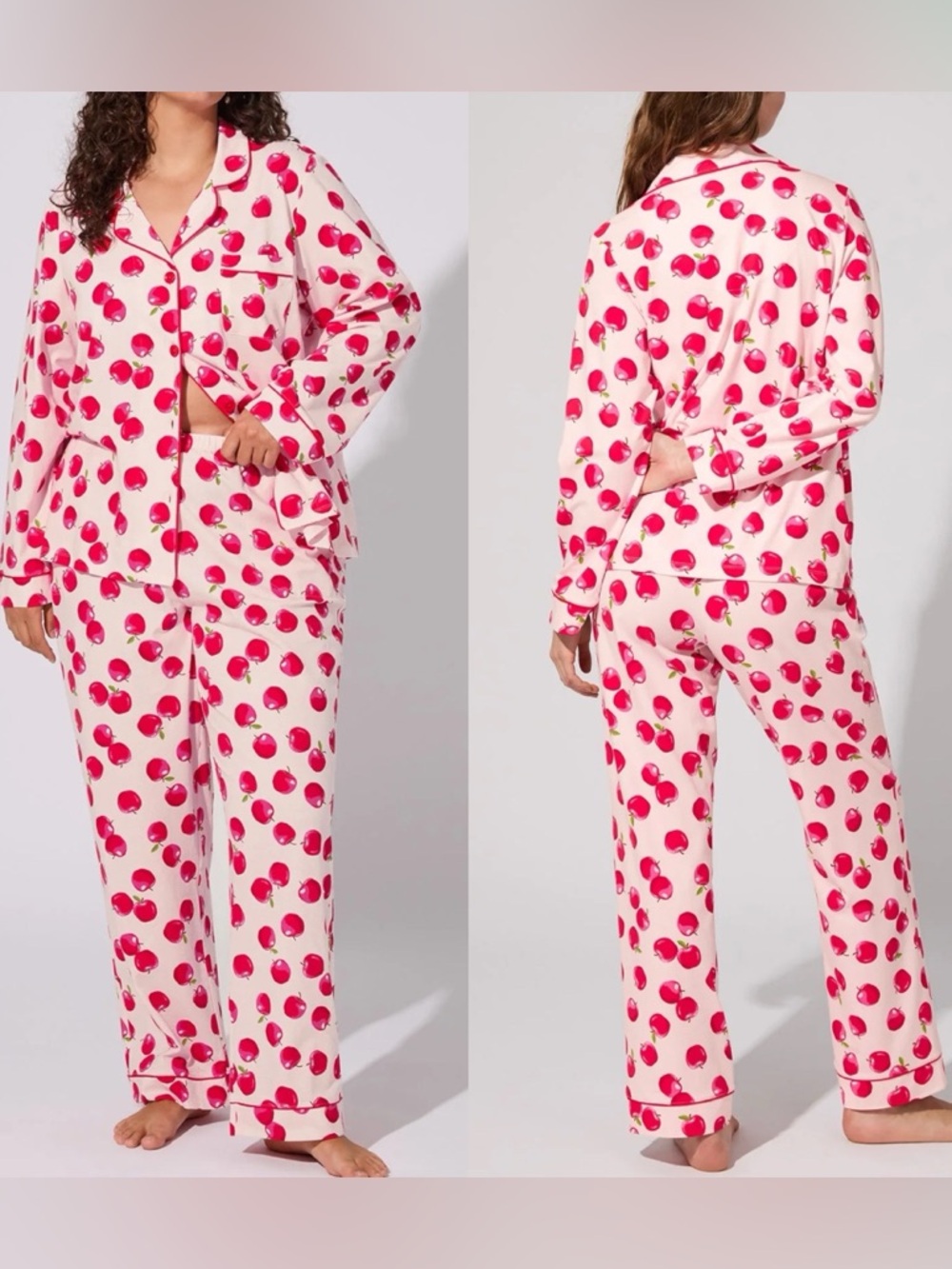 BedHead Pajamas PJ’s An Apple A Day Long Sleeve Classic Stretch Jersey PJ Set